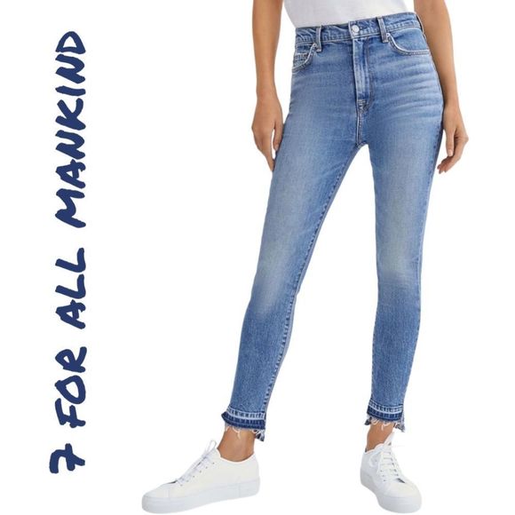 7 For All Mankind Denim - 7 For All Mankind Women's Blue Step Hem Crop Denim Skinny Jeans Size 32 NWT